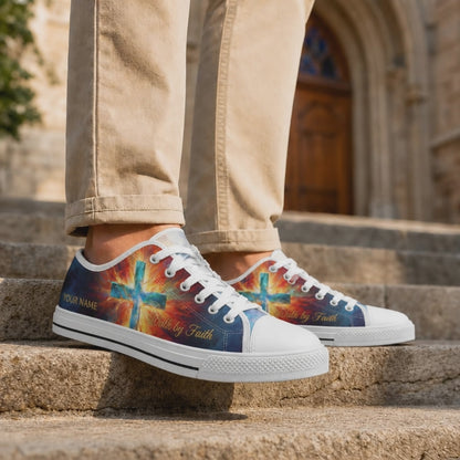Custom Name Walk By Faith Cross Graphic Low Top Shoes 2