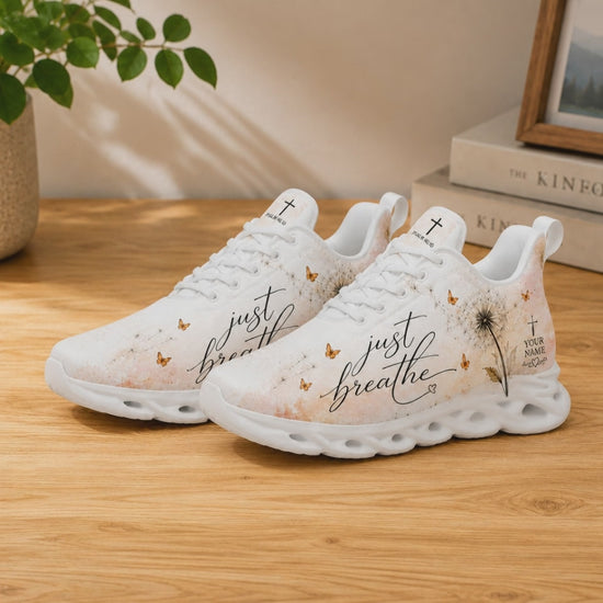 Product video showcase of Custom Name Just Breathe Psalm 46 10 Max Soul Shoes highlighting text customization fields