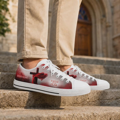 Custom Name Faith Over Fear Cross Graphic Custom Low Top Shoes