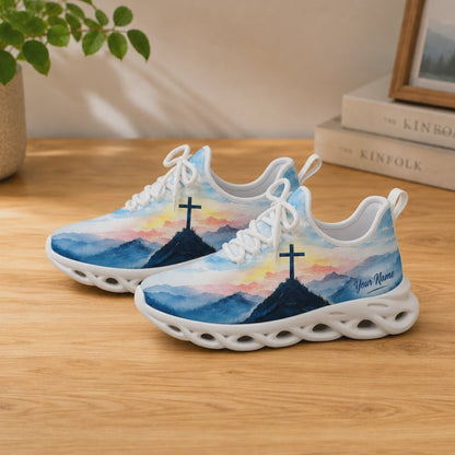Custom Name Watercolor Mountain Cross Max Soul Shoes