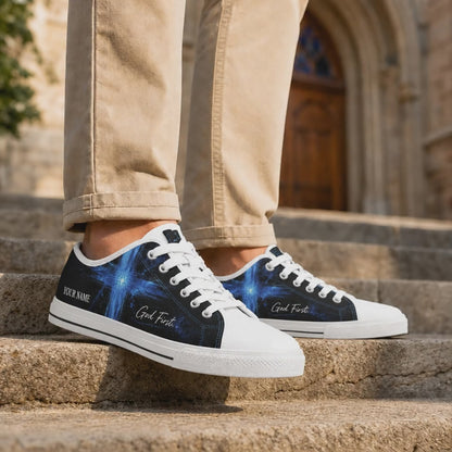 Custom Name God First Blue Cross Modern Personalized Low Top Shoes