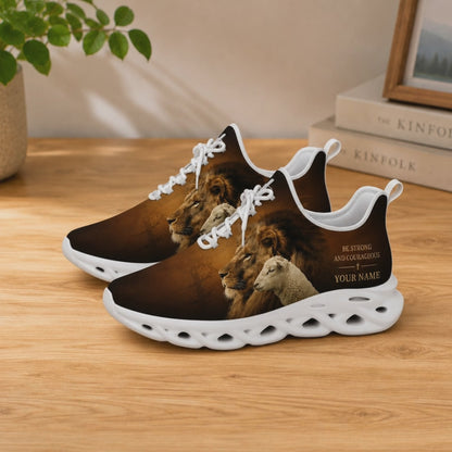 Custom Name The Lion And The Lamb Be Strong Courageous Max Soul Shoes