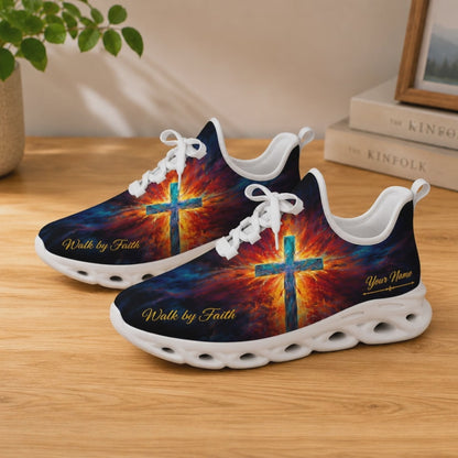 Custom Name Walk By Faith Radiant Explosion Cross Max Soul Shoes