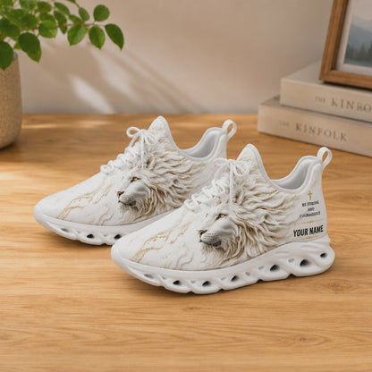 Custom Name White Lion Be Strong And Courageous Max Soul Shoes