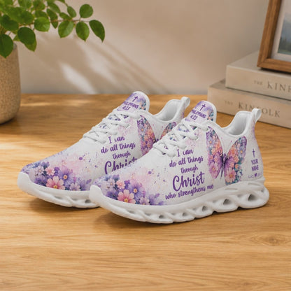 Product video showcase of Custom Name Philippians 4 13 Through Christ Strengthens Me Max Soul Shoes highlighting text customization