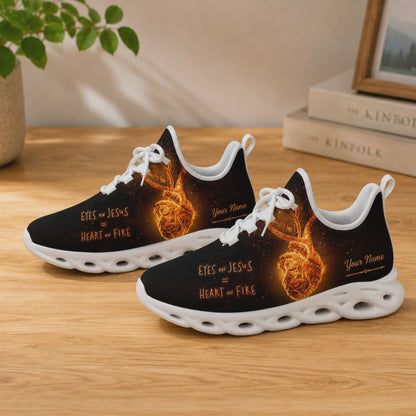 Custom Name Eyes On Jesus Heart On Fire Max Soul Shoes