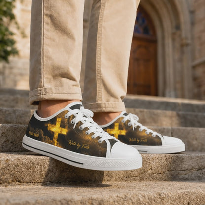 Custom Name Glowing Cross With Clouds Graphic Personalized Low Top Shoes