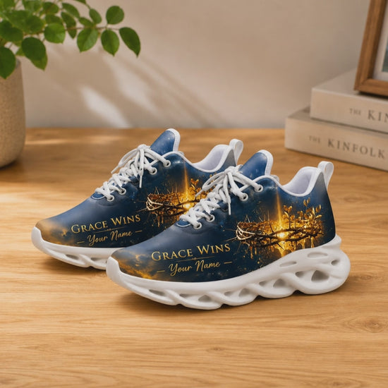 Product video showcase of Custom Name Grace Wins Max Soul Shoes highlighting fabric textures and custom name options
