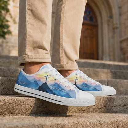 Custom Name Cross On Mountain Modern Personalized Low Top Shoes