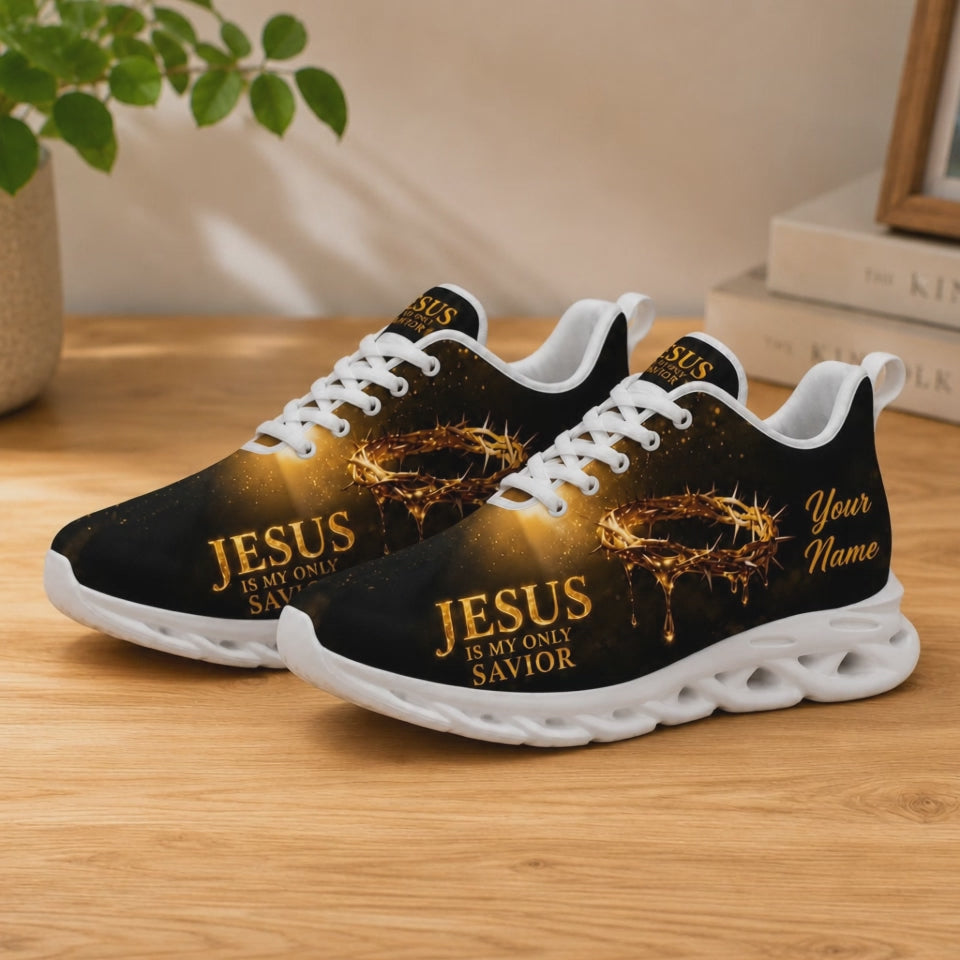 Product video showcase of Custom Name Jesus Is My Only Savior Max Soul Shoes highlighting fabric texture and custom name text