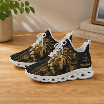 Custom Name Golden Lion Be Strong And Courageous Max Soul Shoes