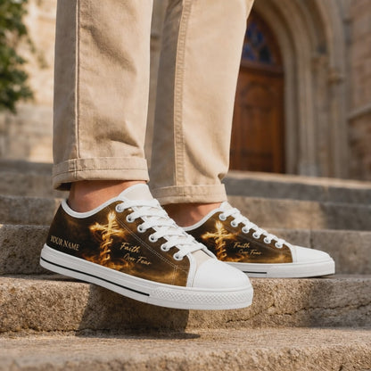 Custom Name Faith Over Fear Graphic Cross Low Top Shoes