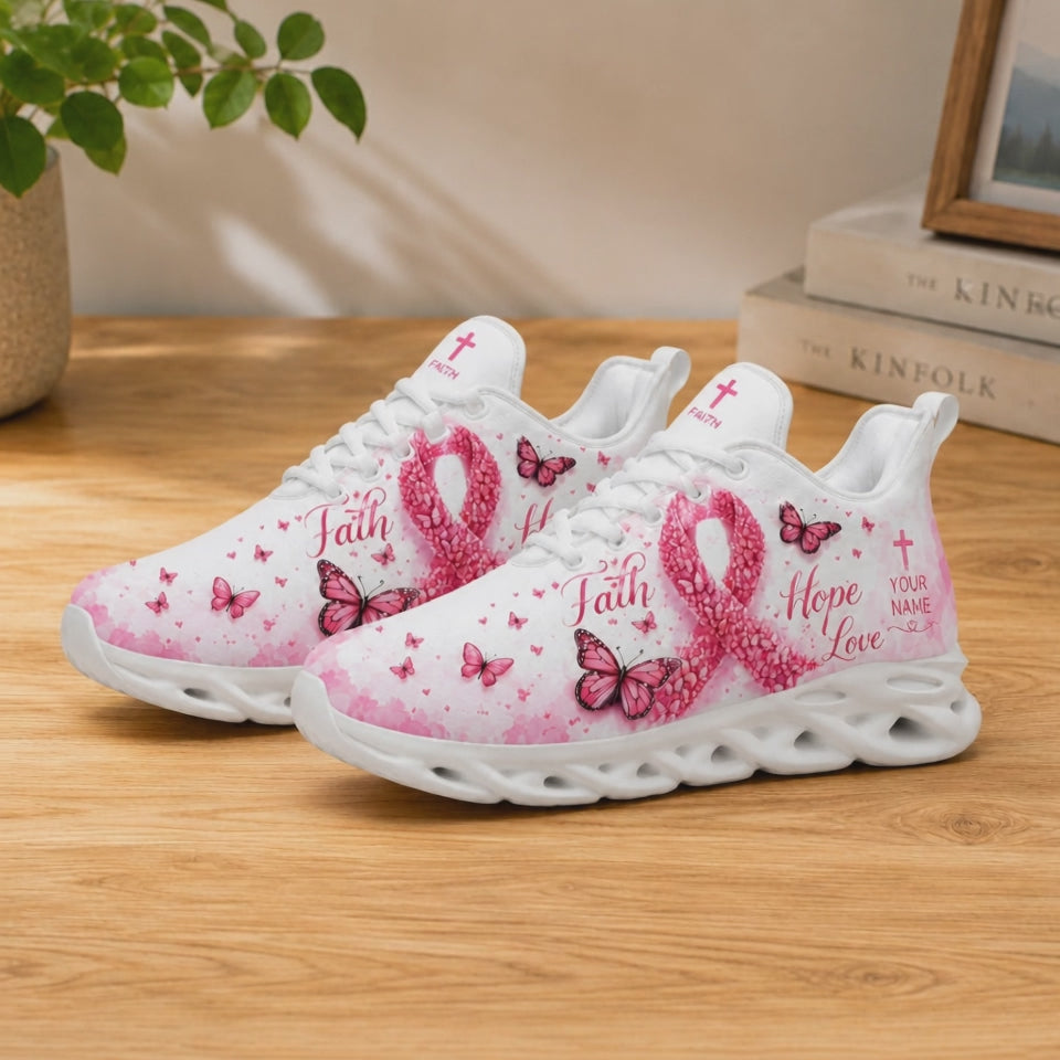 Promo marketing video of Custom Name Breast Cancer Faith Hope Love Max Soul Shoes highlighting text customization fields