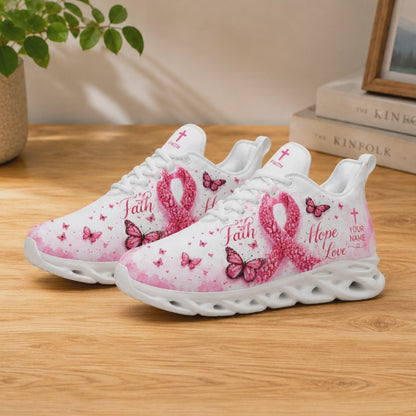 Promo marketing video of Custom Name Breast Cancer Faith Hope Love Max Soul Shoes highlighting text customization fields