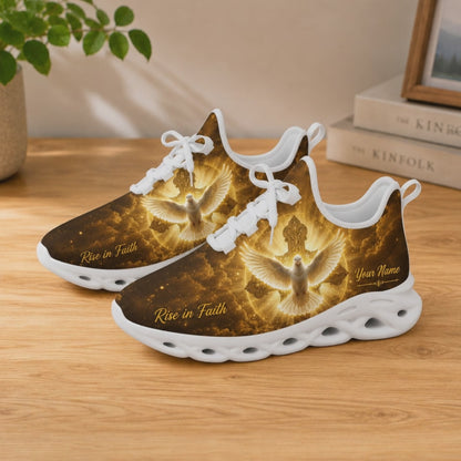 Custom Name Rise In Faith Golden Holy Cross Dove Max Soul Shoes
