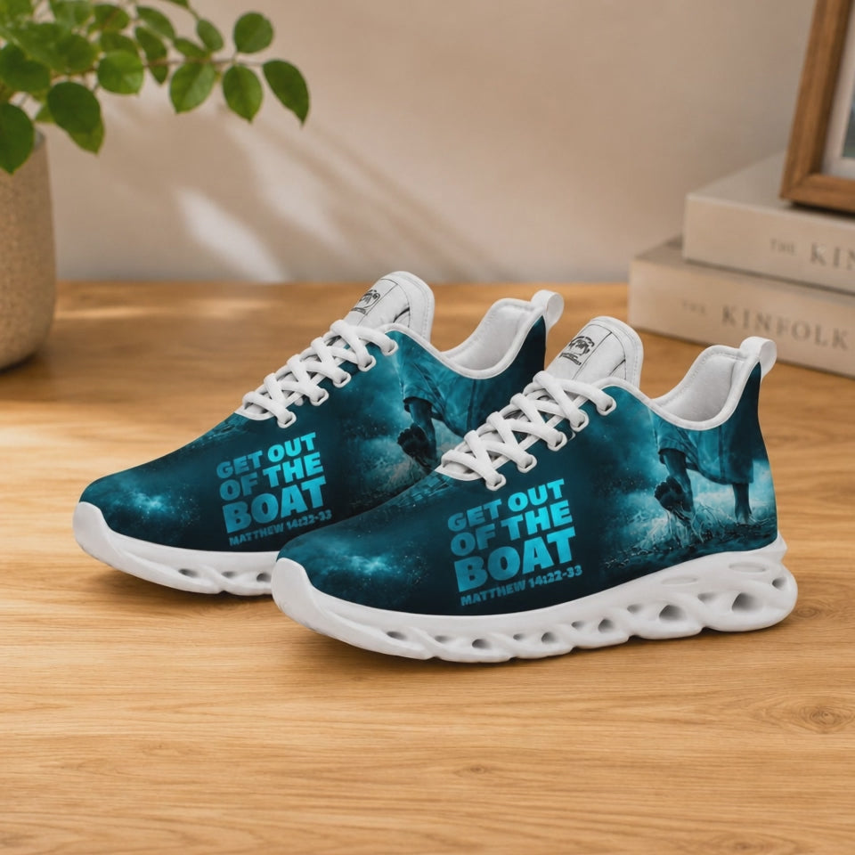 Product video showcase of Custom Name Get Out Of The Boat Matthew 14 Max Soul Shoes highlighting textures and custom name options