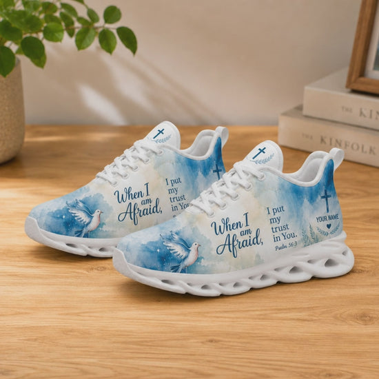 Product video showcase of Custom Name Psalm 56 3 Max Soul Shoes highlighting fabric details and custom name text