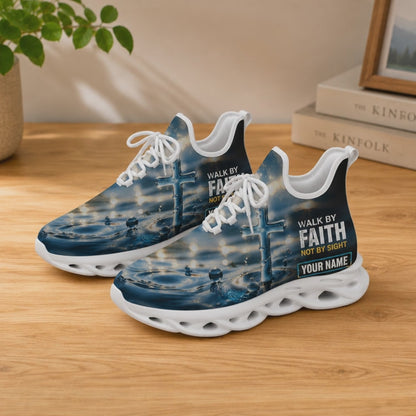 Video product showcase highlighting the sparkling water cross graphics, custom name engraving text zone, and flexible wavy athletic sole tech