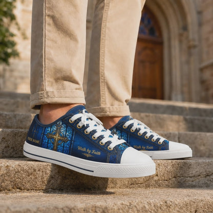 Custom Name Walk By Faith Cross Canvas Low Top Shoes
