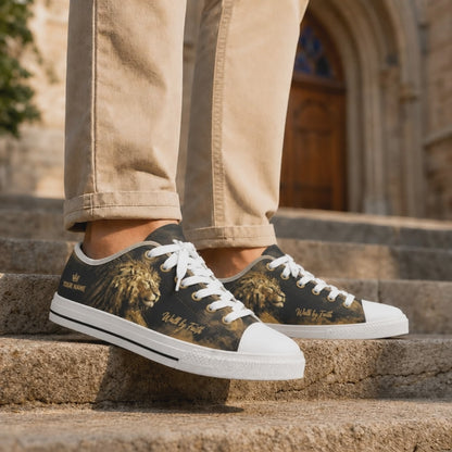 Custom Name Walk By Faith Lion Graphic Low Top Shoes