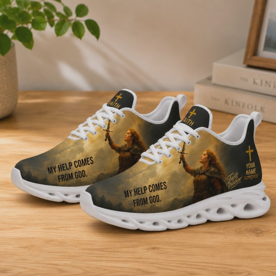 Product video showcase of Custom Name My Help Comes From God Max Soul Shoes highlighting text customization fields