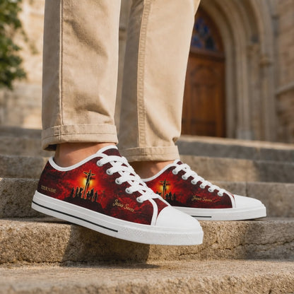 Custom Name Jesus Saves Crucifixion Classic Personalized Low Top Shoes