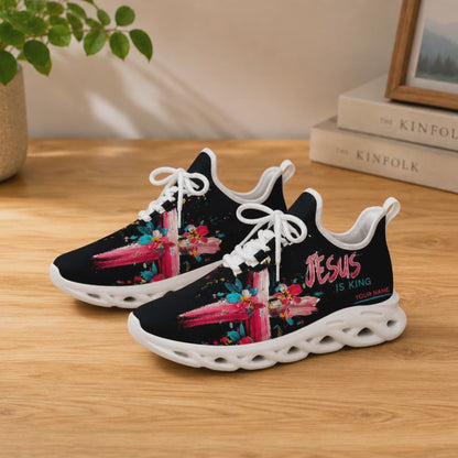 Custom Name Jesus Is King Floral Cross Max Soul Shoes