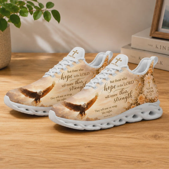 Product video showcase of Custom Name Isaiah 40 31 Hope In The Lord Max Soul Shoes highlighting text customization