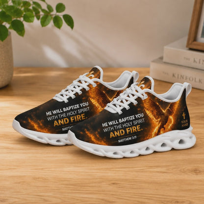 Product video showcase of Custom Name Matthew 3 11 Baptize You With Fire Max Soul Shoes highlighting textures and custom name options