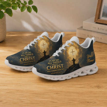 Product video showcase of Custom Name Philippians 4 13 Strengthens Me Max Soul Shoes highlighting text customization