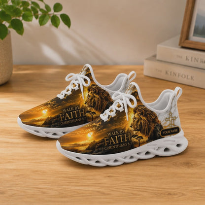 Custom Name Lion Walk By Faith Max Soul Shoes