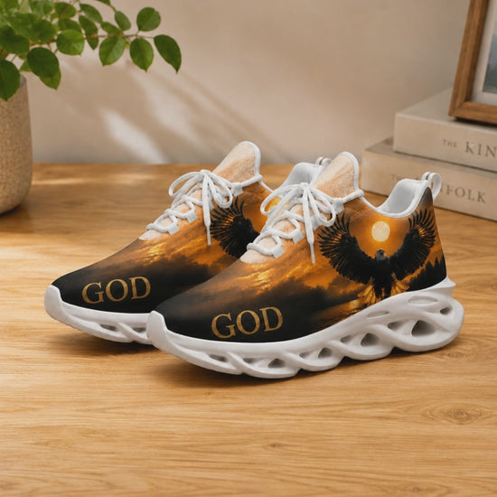 Product video showcase of Custom Name Eagle God Sunset Max Soul Shoes highlighting fabric dynamic details and custom print