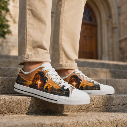 Custom Name Lion With Cross Classic Personalized Low Top Shoes