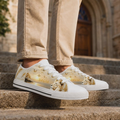 Custom Name Walk By Faith Lion Graphic Low Top Shoes 2