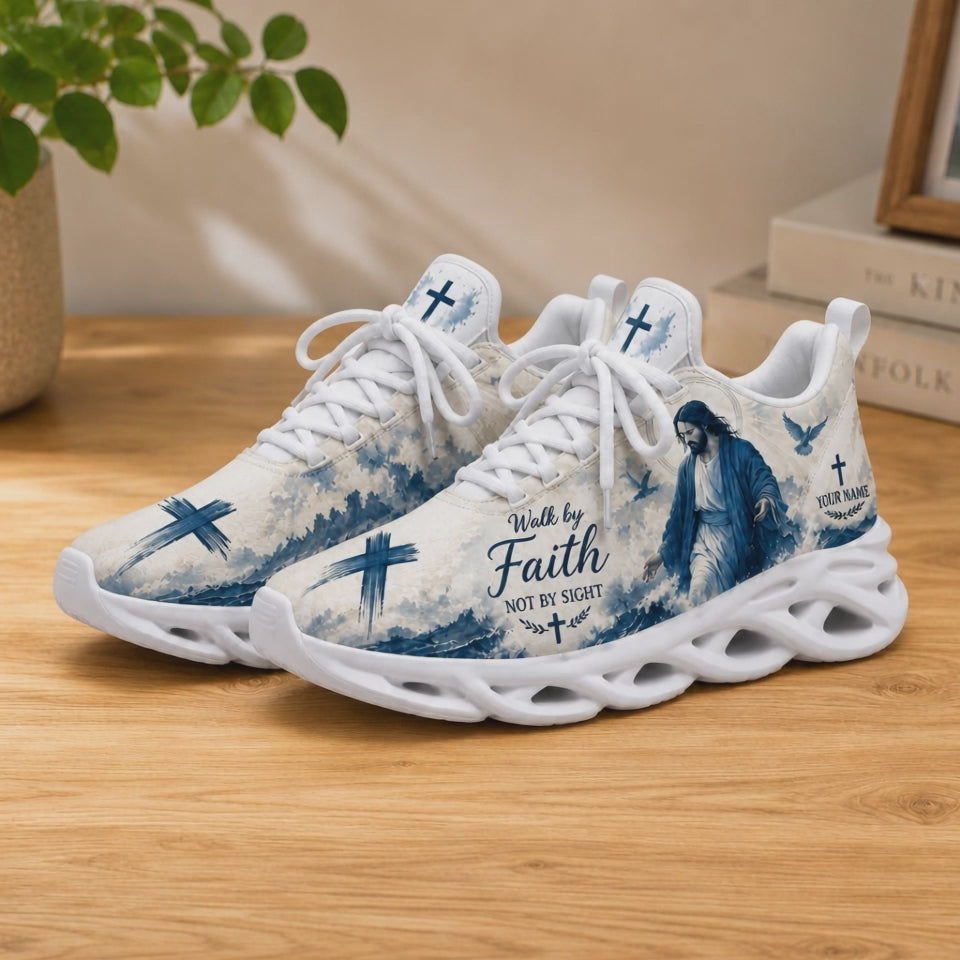 Product video showcase of Christian Max Soul Shoes highlighting fabric textures, ocean artwork, and custom name panels