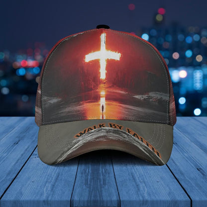 Walk By Faith Cross All Over Print Baseball Cap - Christian Hats For Men Women