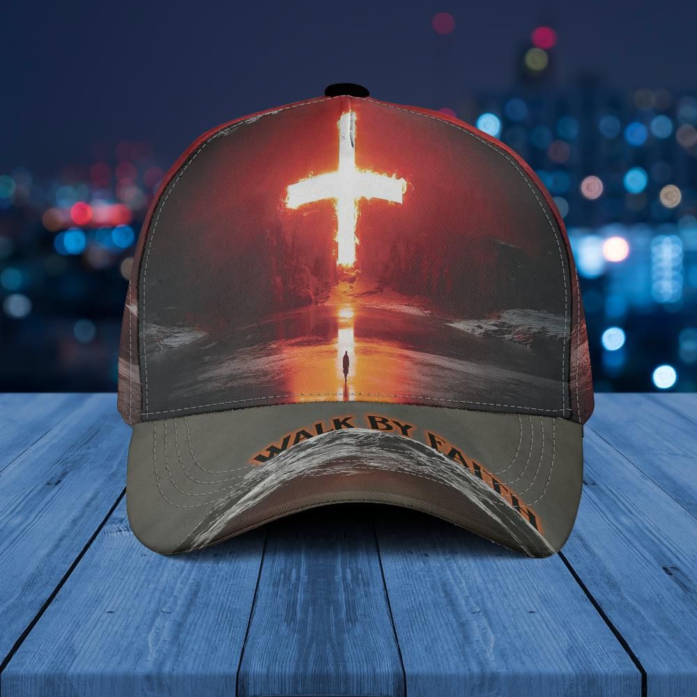 Walk By Faith Cross All Over Print Baseball Cap - Christian Hats For Men Women