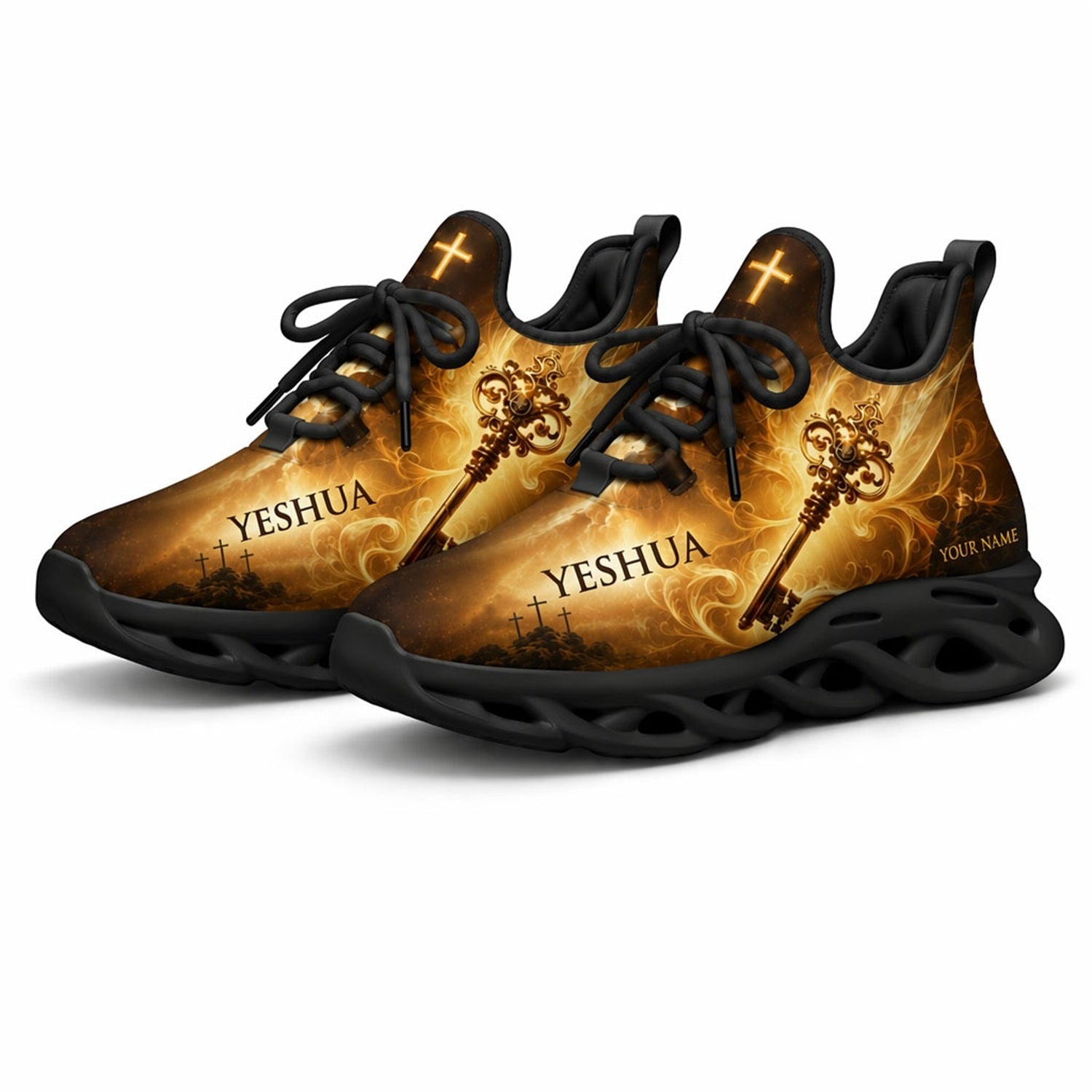 Christian Tree of Life sneakers with cosmic elements and a black flexible traction sole