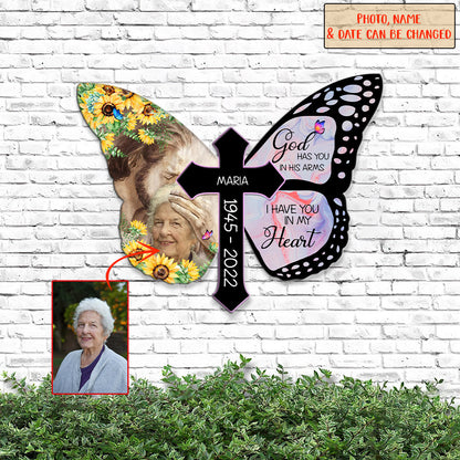 Personalized Memorial Sign - Custom Memorial Metal Signs - Butterfly - Memorial Wall Plaques - Christian God Has You In His Arms - Ciaocustom