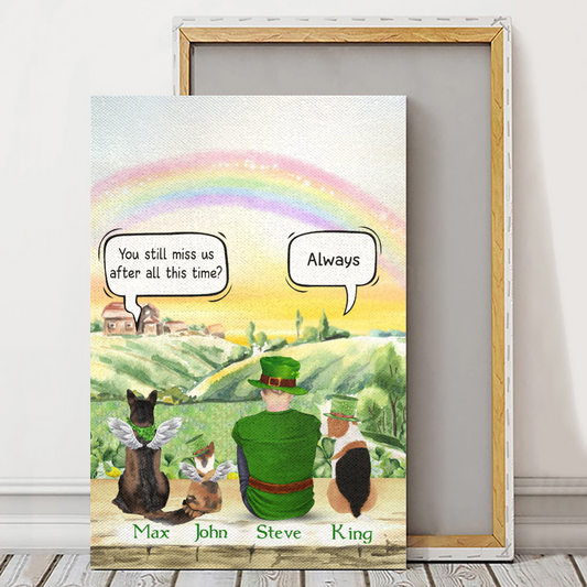 Ciaocustom Poster/Framed Canvas/Unframed Canvas, Custom Dog & Cat Breeds/Name/Background/Text, Patrick's Day Gift, Dad & Pets Talking