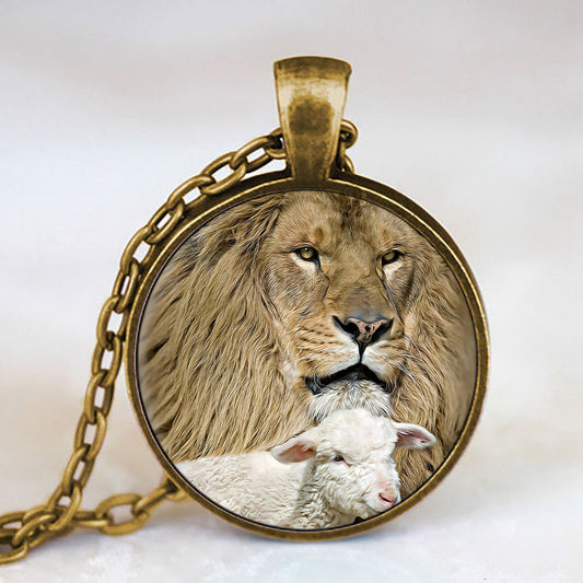 Lion And Sheep - Jesus Christ Necklace - Religious Pendant - Catholic Necklace - Ciaocustom