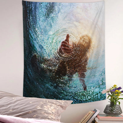 The Hand of God Tapestry - Jesus Reaching Into Water Pictures - Religious Tapestry - Christian Wall Art - Tapestry Wall Hanging - Ciaocustom