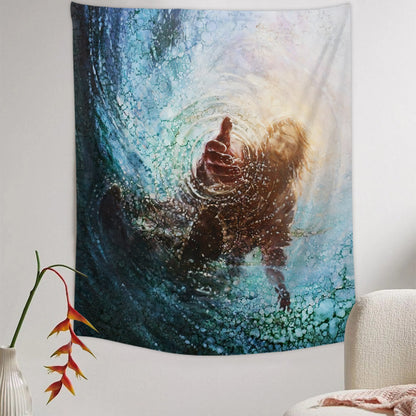 The Hand of God Tapestry - Jesus Reaching Into Water Pictures - Religious Tapestry - Christian Wall Art - Tapestry Wall Hanging - Ciaocustom