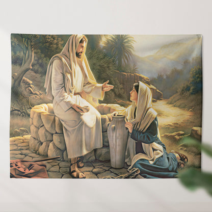 Jesus And The Woman At The Well - Bible Tapestry - Christian Tapestry - Jesus Wall Art - Religious Tapestry - Bible Verse Wall Tapestry - Ciaocustom