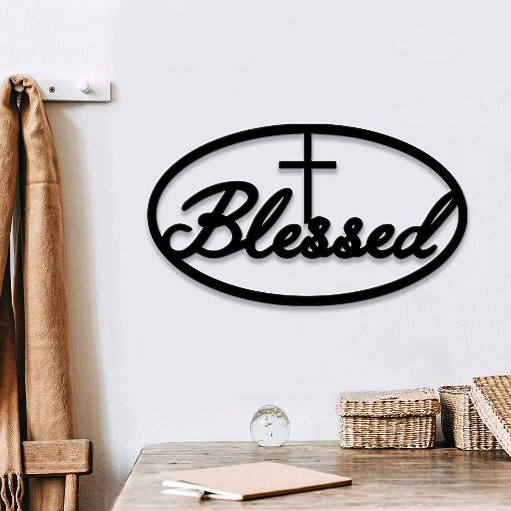 Metal Blessed Sign - Blessed Metal Wall Art - Christian Metal Art - Cross Decor Wall - Metal Wall Art for living Room - Ciaocustom