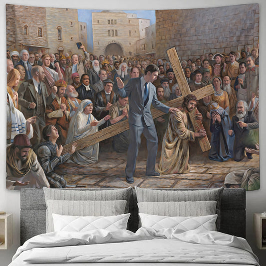 Christ On The Via Dolorosa - Biblical Tapestries - Religious Wall Decor - Christian Wall Tapestry - Ciaocustom
