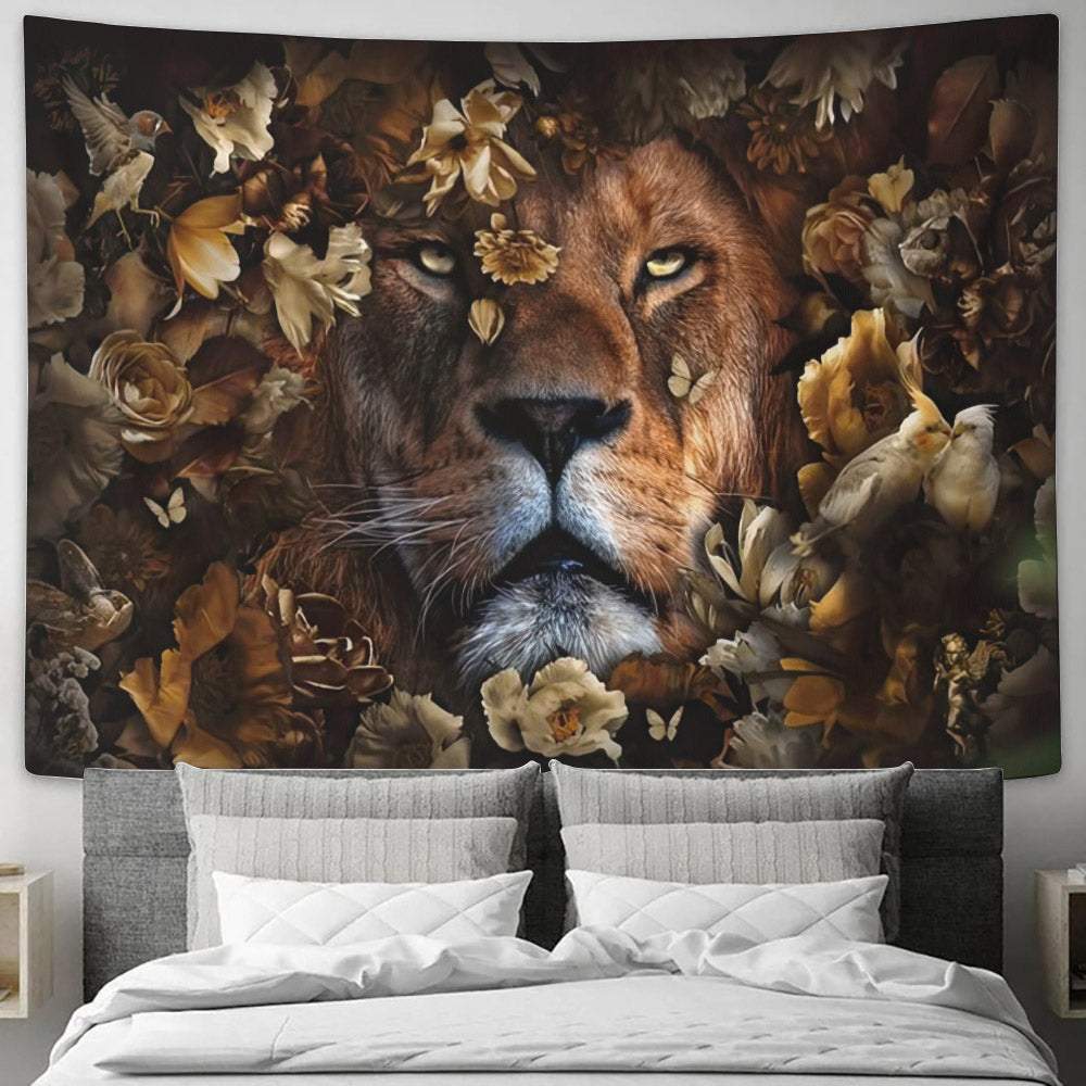 Lion And Birds Tapestry - Christian Tapestry - God Tapestry - Religious Wall Decor - Christian Wall Tapestry - Biblical Tapestries - Ciaocustom