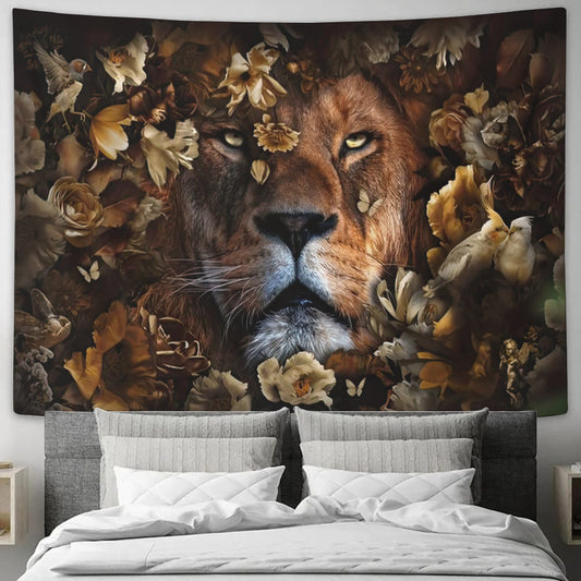 Lion And Birds Tapestry - Christian Tapestry - God Tapestry - Religious Wall Decor - Christian Wall Tapestry - Biblical Tapestries - Ciaocustom