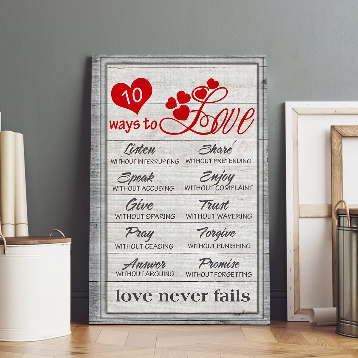 10 Ways To Love Bible Verse Wall Art Canvas Print - Religious Wall Art Canvas