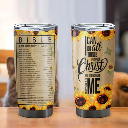 I Can Do All Things Through Christ - Sunflower Tumbler - Stainless Steel Tumbler - 20oz Vagabond Tumbler - Tumbler For Cold Drinks - Ciaocustom